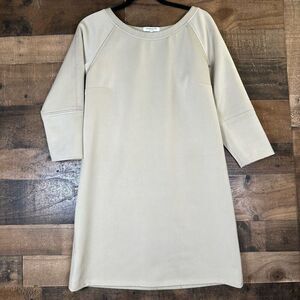 Emerson Fry Womens Size Medium Mini Shift Dress Cream Long Sleeve Stretch